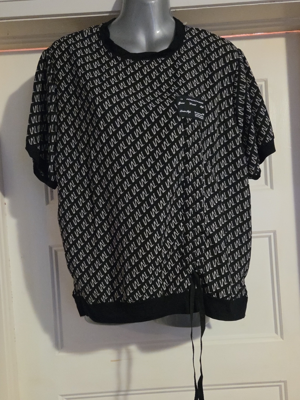 Black and White Patterned Womens Short Sleeve Shirt